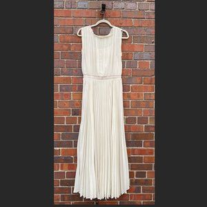 Bordeaux Cream Pleated Dress